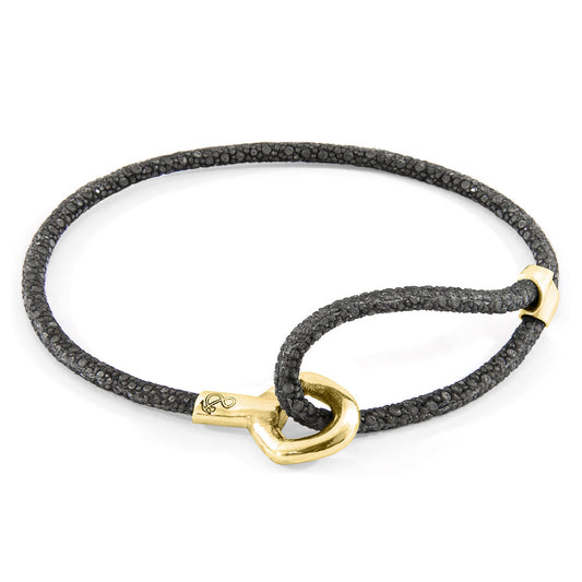 Anchor & Crew Shadow Grey Blake – 9ct Yellow Gold & Stingray Leather Bracelet - British Handmade