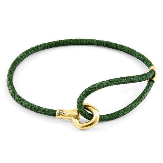 Anchor & Crew Racing Green Blake – 9ct Yellow Gold & Stingray Leather Bracelet - British Handmade