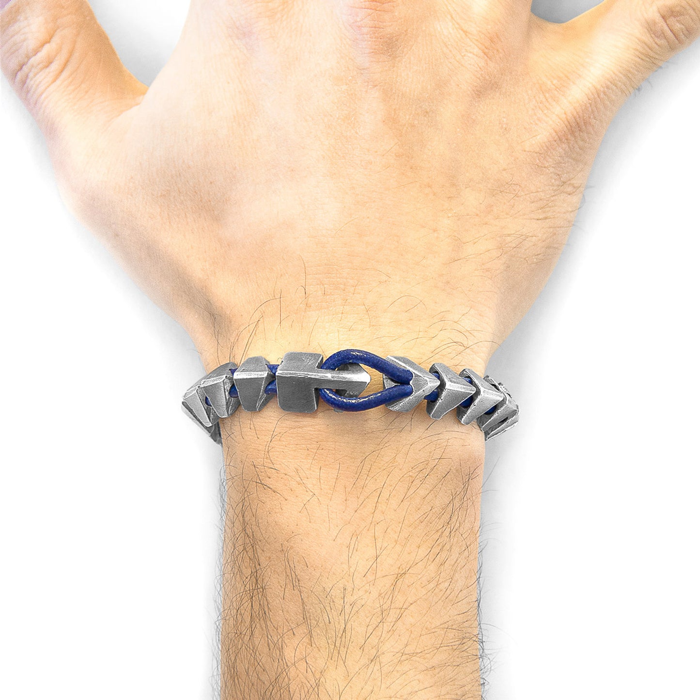 Imperium Blue – Silver & Round Leather Bracelet - British Handmade