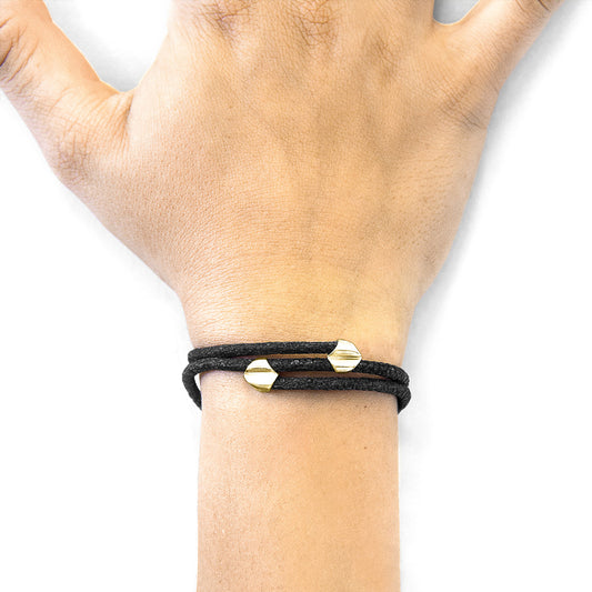 Anchor & Crew Conway – Raven Black Stingray Leather & 9ct Yellow Gold Bracelet - British Handmade