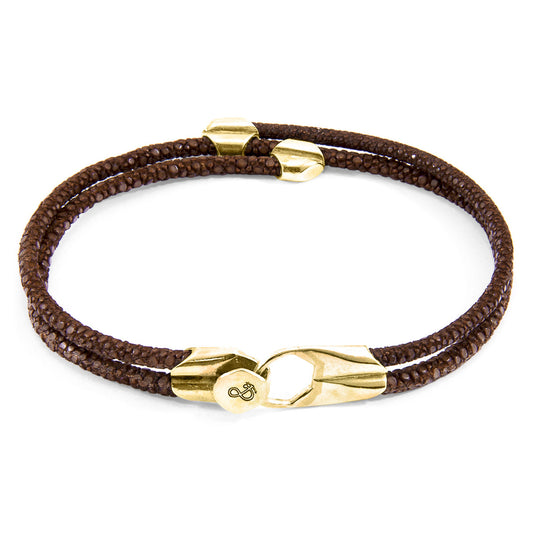 Anchor & Crew Conway – Mocha Brown Stingray Leather & 9ct Yellow Gold Bracelet - British Handmade