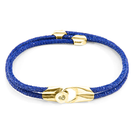Anchor & Crew Conway – Azure Blue Stingray Leather & 9ct Yellow Gold Bracelet - British Handmade