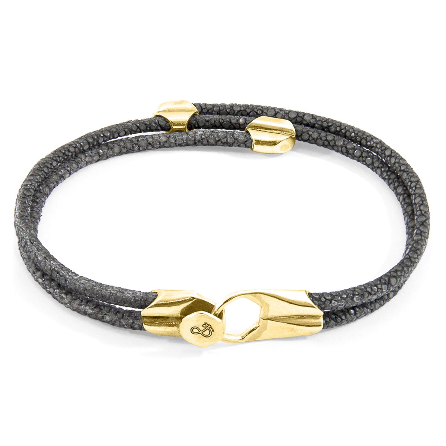 Anchor &amp; Crew Conway – Bracelet en cuir de galuchat gris ombré et or jaune 9 carats – Fait main en Grande-Bretagne 