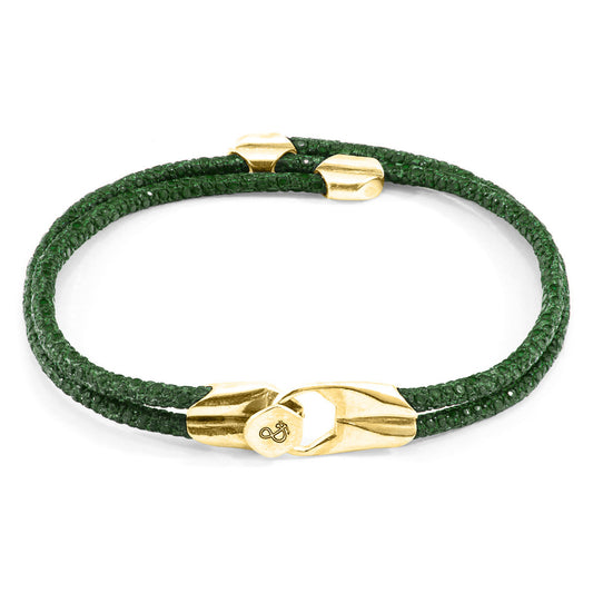 Anchor & Crew Conway – 9ct Yellow Gold and Racing Green Stingray Leather Bracelet - British Handmade