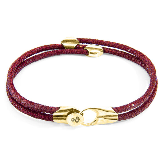 Anchor & Crew Conway – 9ct Yellow Gold and Bordeaux Red Stingray Leather Bracelet - British Handmade