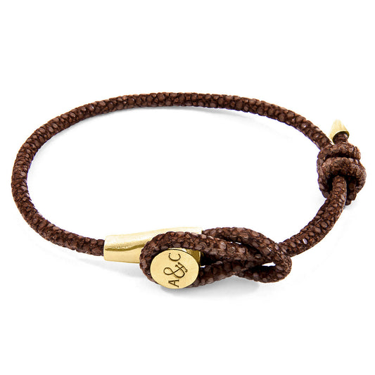 Anchor & Crew Dundee – Mocha Brown Stingray Leather & 9ct Yellow Gold Bracelet – Understated Refinement - British Handmade