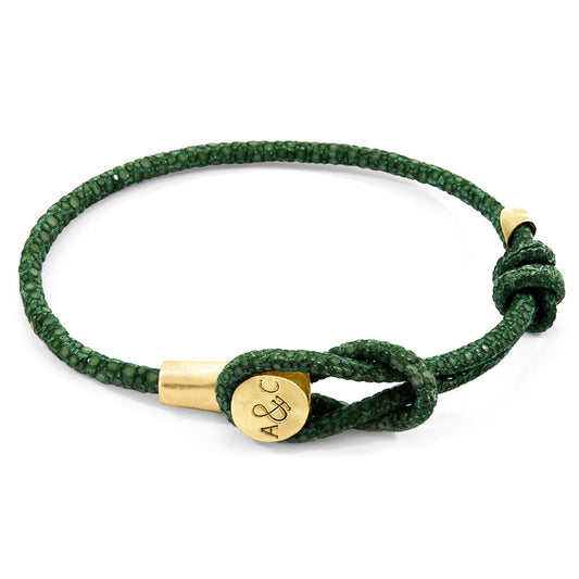 Anchor & Crew Dundee – Racing Green Stingray Leather & 9ct Yellow Gold Bracelet – British Craftsmanship
