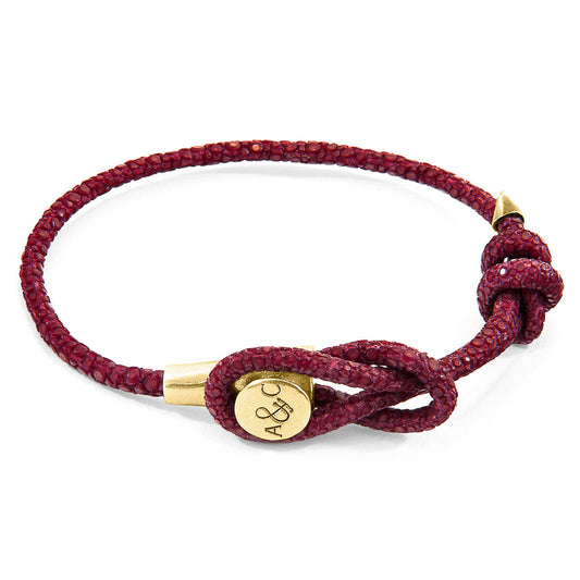Anchor & Crew Dundee – Bordeaux Red Stingray Leather & 9ct Yellow Gold Bracelet – British Craftsmanship
