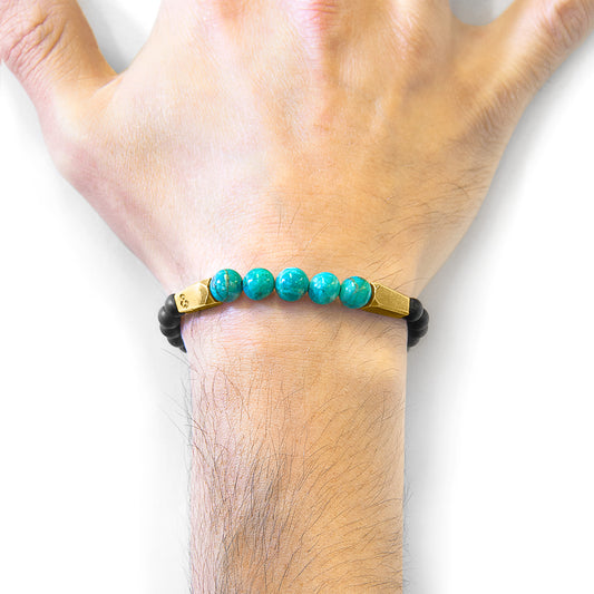 Anchor & Crew Hukou – Blue Turquoise & 9ct Yellow Gold Bracelet – Handmade British Jewelry