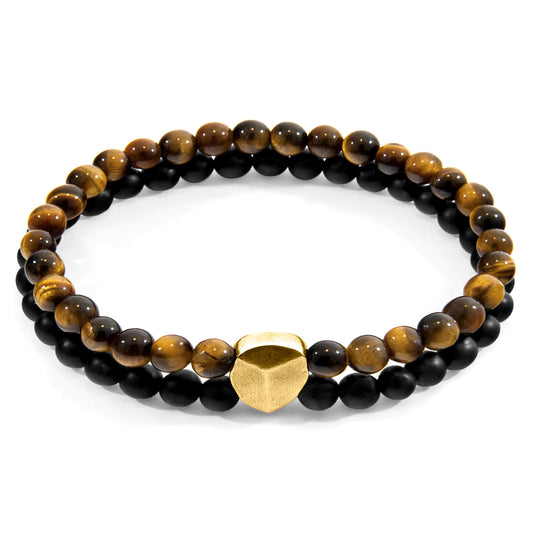 Anchor & Crew Iguazu – Brown Tigers Eye & 9ct Yellow Gold Bracelet – Handmade British Jewelry