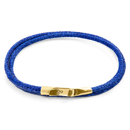 Anchor & Crew Liverpool – Azure Blue Stingray Leather & 9ct Yellow Gold Bracelet – Handmade British Jewelry