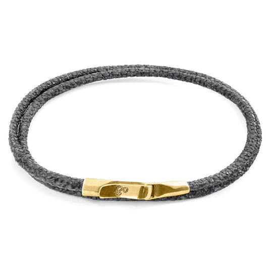 Anchor & Crew Liverpool – Shadow Grey Stingray Leather & 9ct Yellow Gold Bracelet – Handmade British Jewelry
