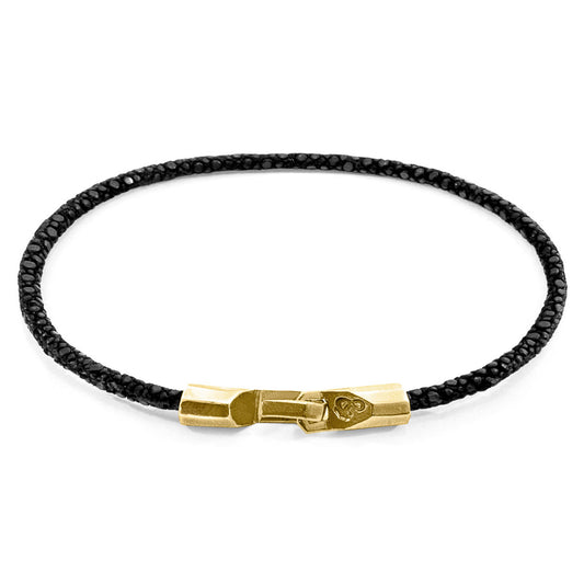 Anchor & Crew Talbot Bracelet – Raven Black Stingray Leather & Solid 9ct Yellow Gold – Handmade British Design