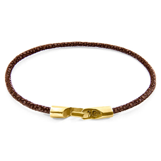 Anchor & Crew Talbot Bracelet – Mocha Brown Stingray Leather & Solid 9ct Yellow Gold – Handmade British Design
