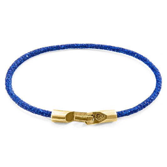 Anchor & Crew Talbot Bracelet – Azure Blue Stingray Leather & Solid 9ct Yellow Gold – Handmade British Design