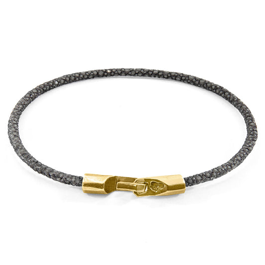 Anchor & Crew Talbot Bracelet – Shadow Grey Stingray Leather & Solid 9ct Yellow Gold – Handmade British Design