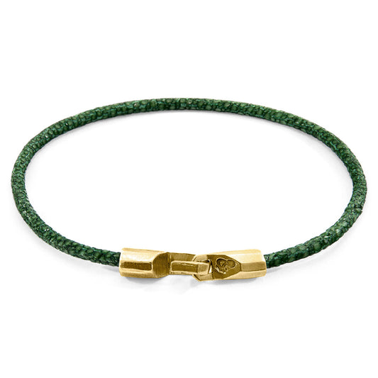 Anchor & Crew Talbot Bracelet – Racing Green Stingray Leather & Solid 9ct Yellow Gold – Handmade British Design