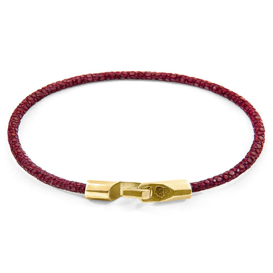 Anchor & Crew Talbot Bracelet – Bordeaux Red Stingray Leather & Solid 9ct Yellow Gold – Handmade British Design