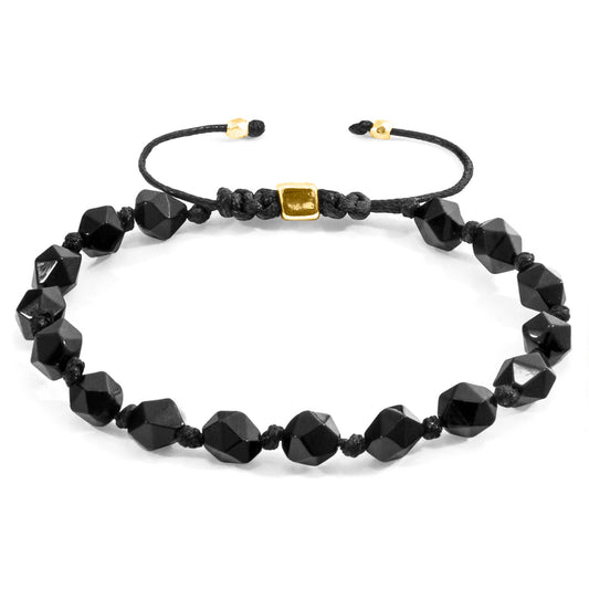 Anchor & Crew Zebedee Bracelet – Black Agate & Solid 9ct Yellow Gold – Handmade British Beaded Macrame