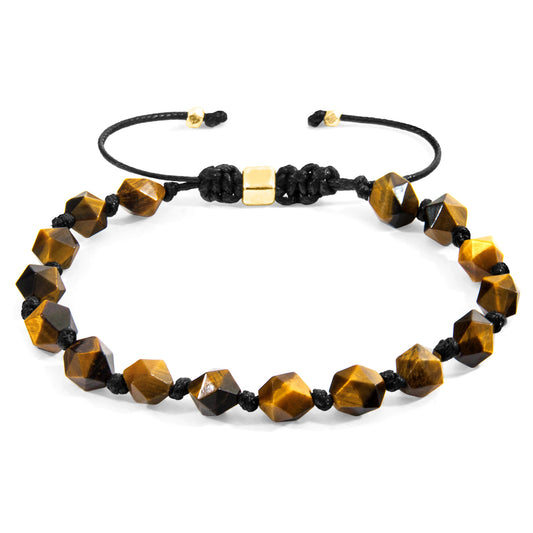 Anchor & Crew Zebedee Bracelet – Brown Tiger’s Eye & Solid 9ct Yellow Gold – Handmade British Beaded Macrame