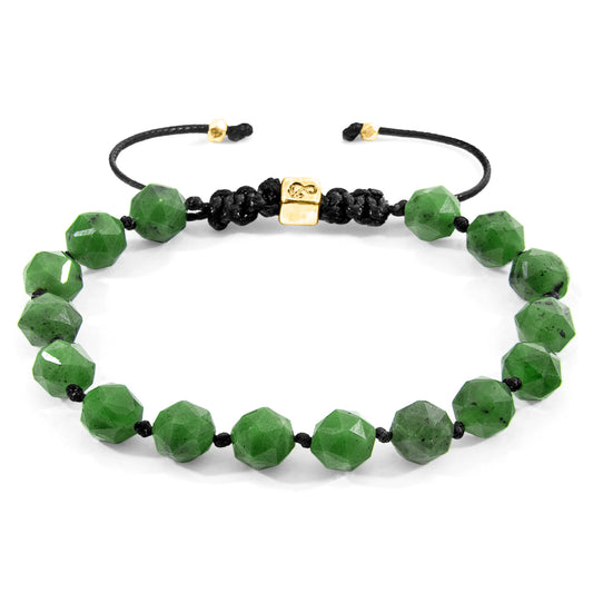 Anchor & Crew Zebedee Bracelet – Green Jade & Solid 9ct Yellow Gold – Handmade British Beaded Macrame