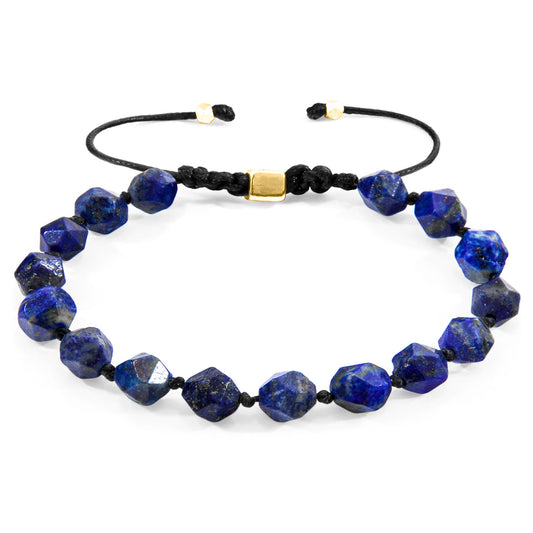 Anchor & Crew Zebedee Bracelet – Blue Lapis Lazuli & Solid 9ct Yellow Gold – Handmade British Beaded Macrame