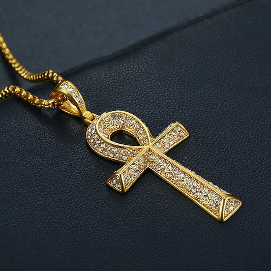Ankh Cross Pendant with Rhinestones