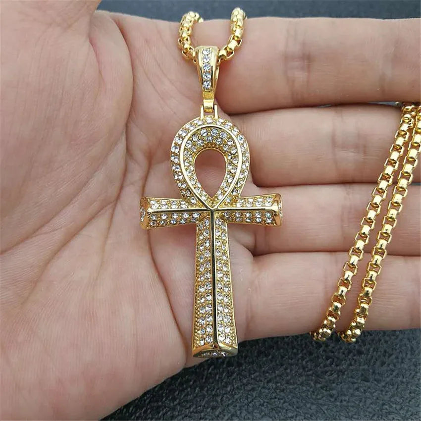 Ankh Cross Pendant with Rhinestones
