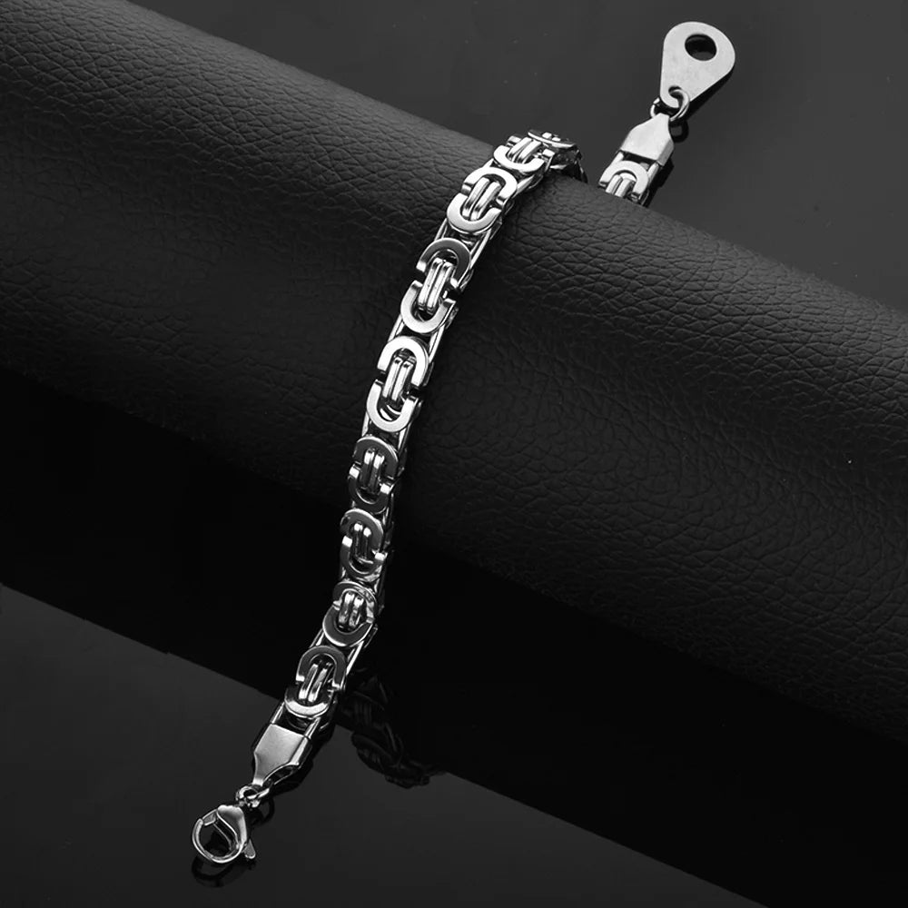 Gold/Silver Flat Byzantine Bracelet – Men & Women Stainless Steel