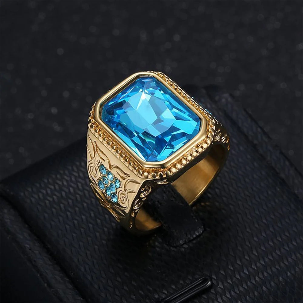 Big Square Bling Ring for Men – Blue CZ