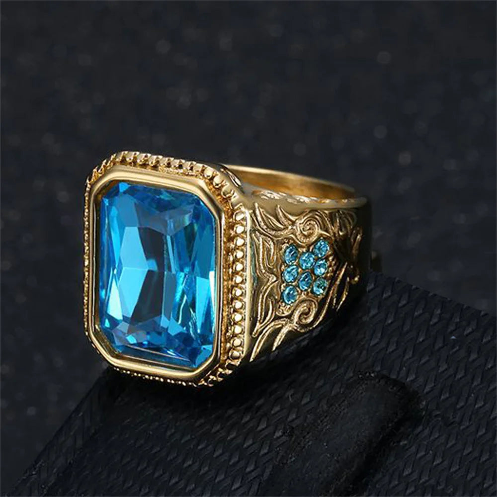 Big Square Bling Ring for Men – Blue CZ