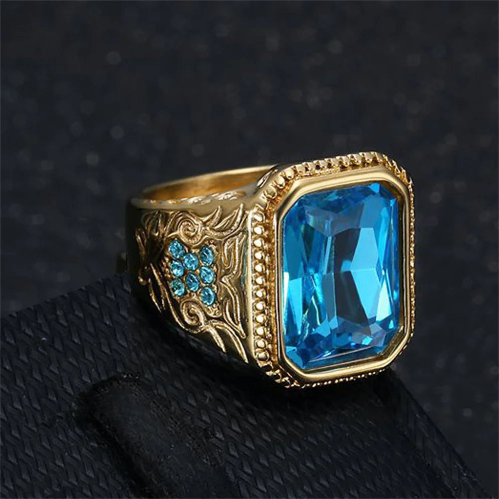 Big Square Bling Ring for Men – Blue CZ