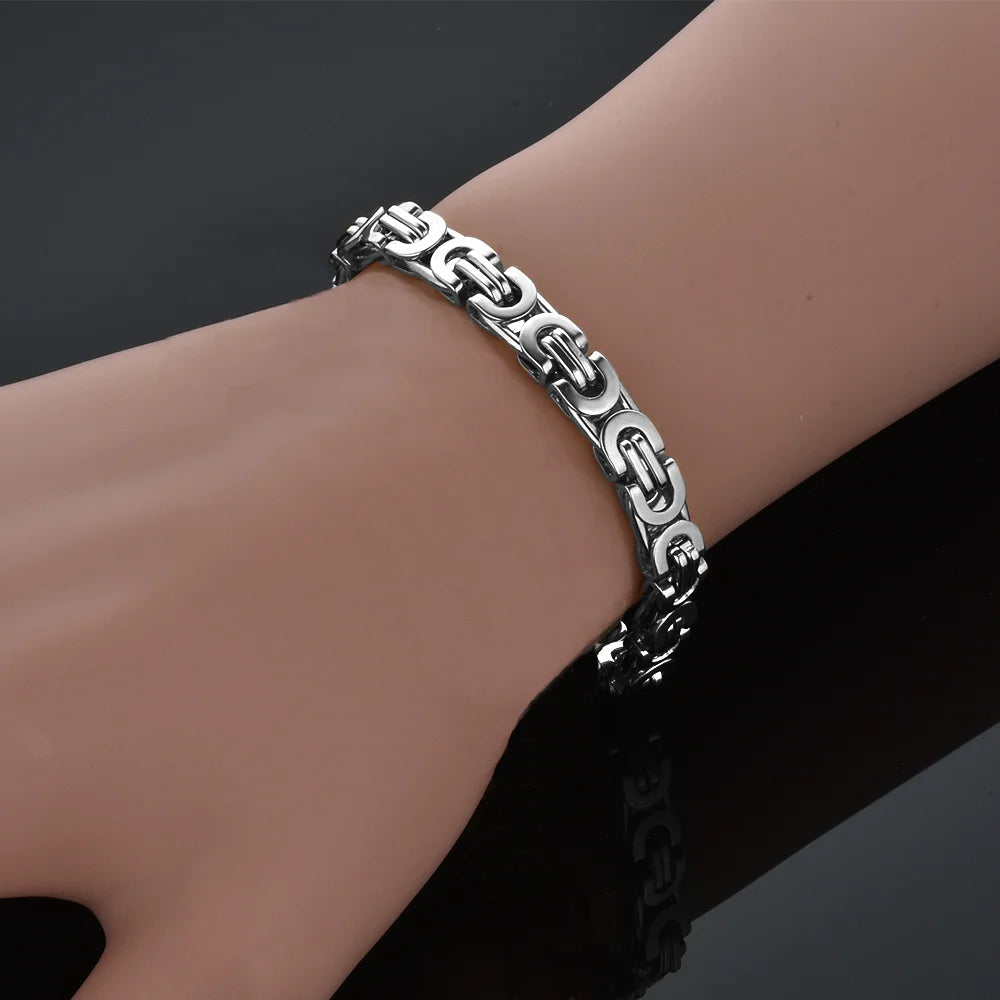 Gold/Silver Flat Byzantine Bracelet – Men & Women Stainless Steel