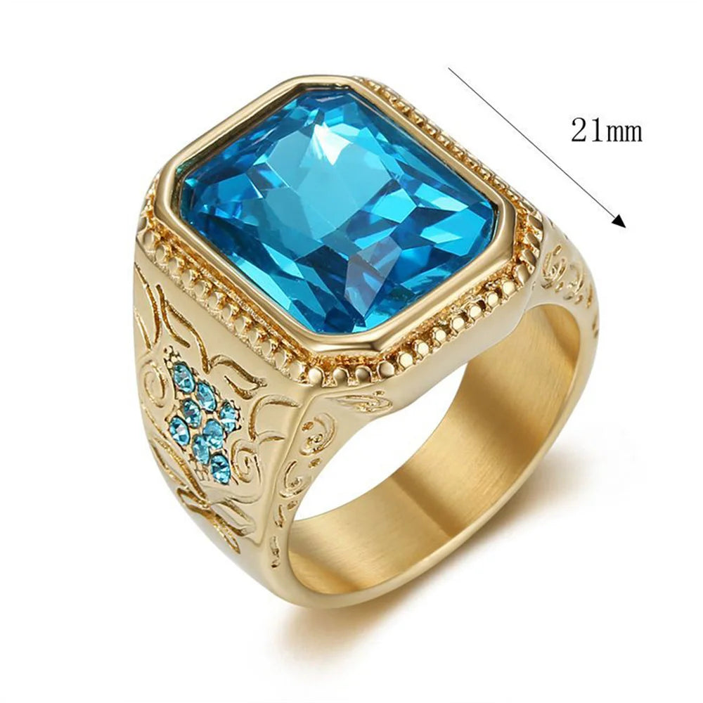 Big Square Bling Ring for Men – Blue CZ