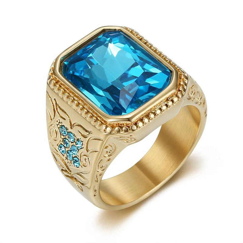 Big Square Bling Ring for Men – Blue CZ