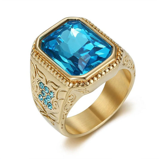Big Square Bling Ring for Men – Blue CZ