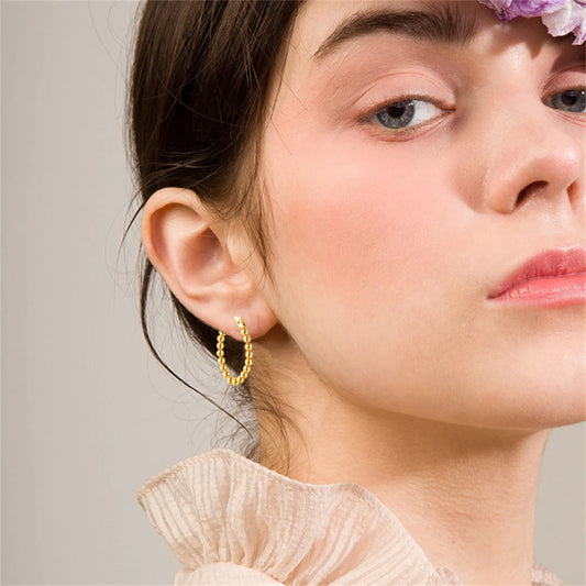 Cute Mini Beaded Hoop Earrings Stainless Steel