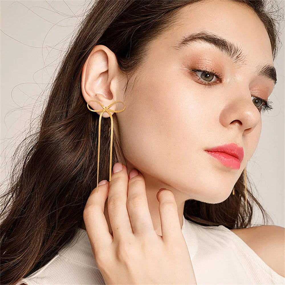 Gold Bowknot Earrings for Women Girls