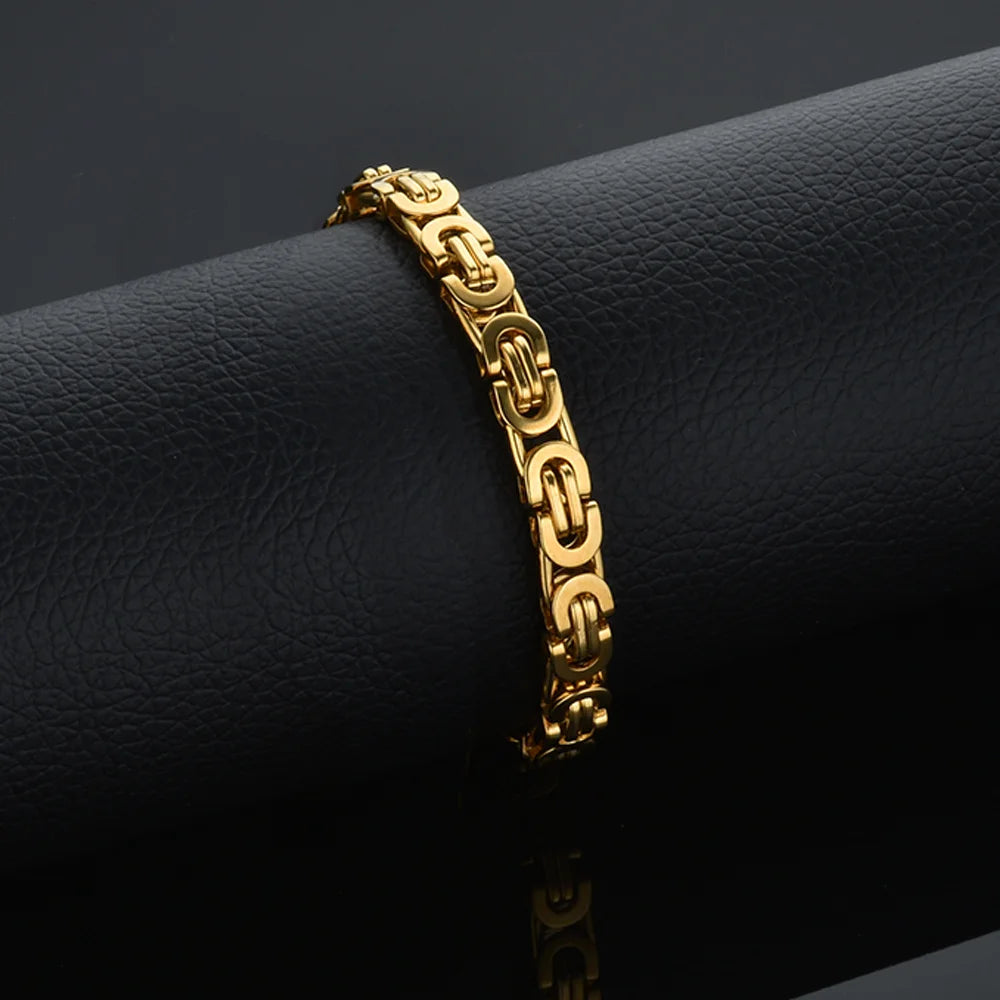 Gold/Silver Flat Byzantine Bracelet – Men & Women Stainless Steel