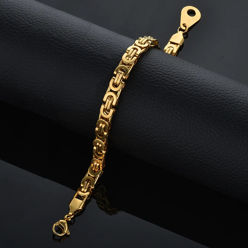 Gold/Silver Flat Byzantine Bracelet – Men & Women Stainless Steel