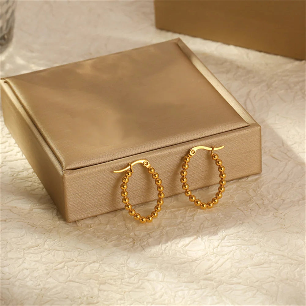 Cute Mini Beaded Hoop Earrings Stainless Steel