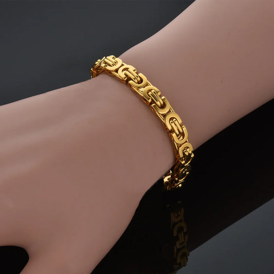 Gold/Silver Flat Byzantine Bracelet – Men & Women Stainless Steel