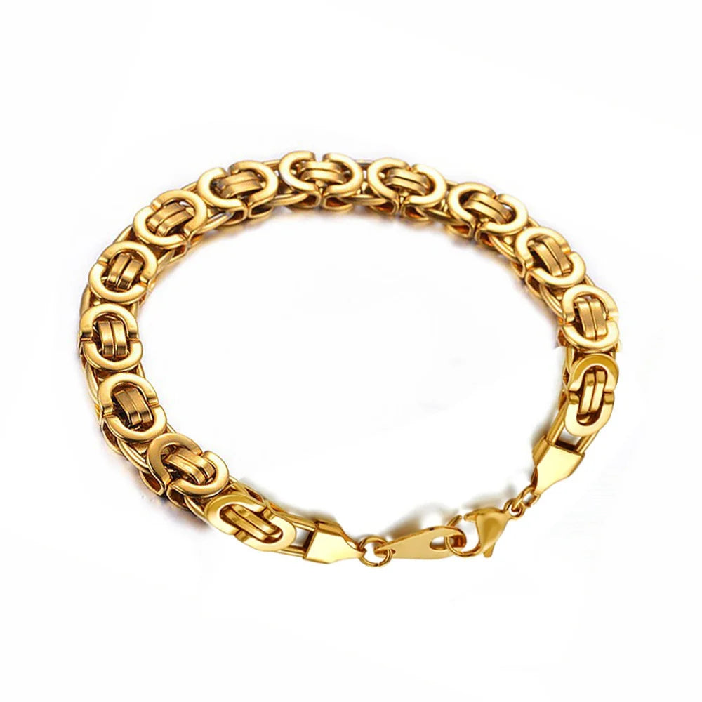 Gold/Silver Flat Byzantine Bracelet – Men & Women Stainless Steel